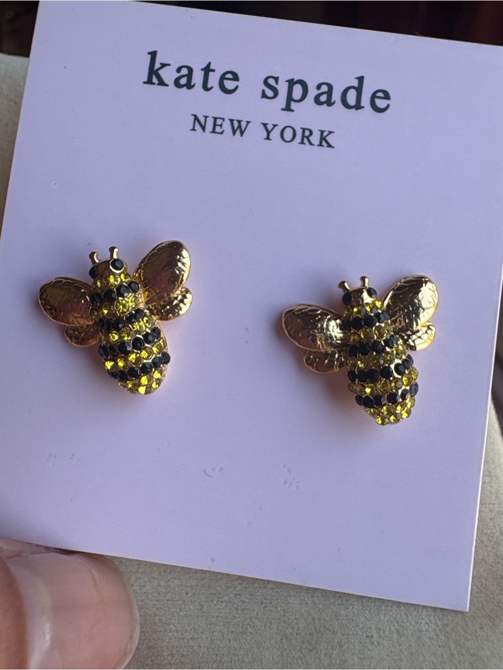kate spade Gold Bee Stud Earrings with Yellow and Black Crystals